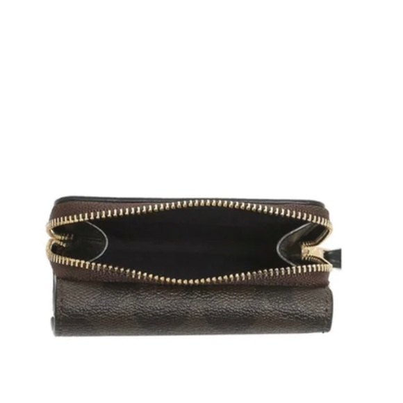 NWT💃Coach Small Trifold Wallet In Signature Canvas Brown Black - Picture 7 of 8